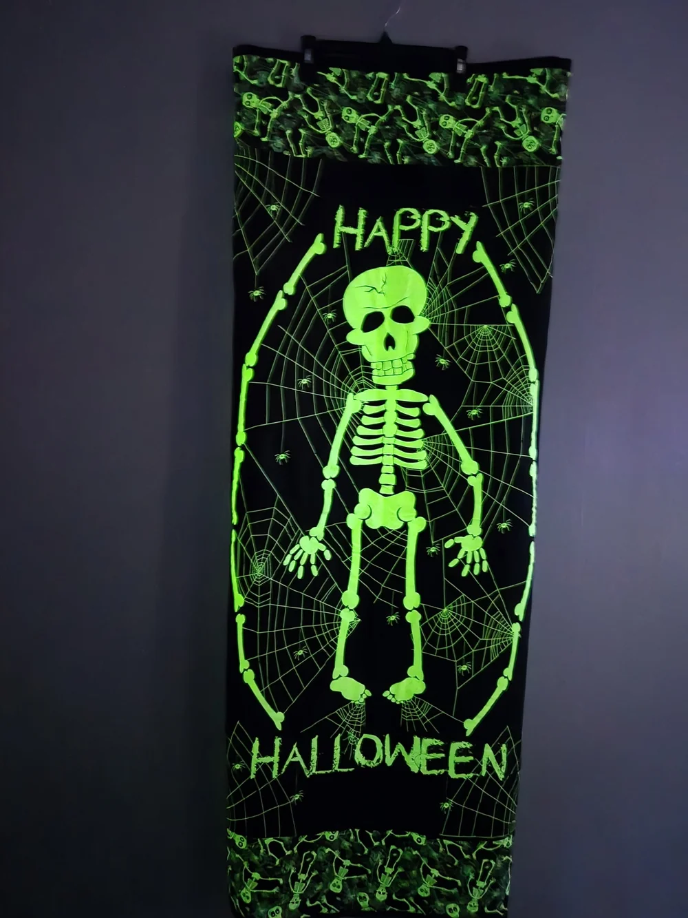 Halloween Glow In The Dark Quilted Throw Blanket Skeleton Spiderweb Handmade